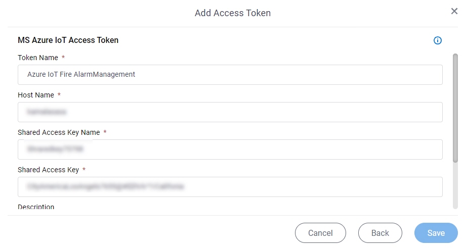 Microsoft Azure IoT Access Token Configuration screen