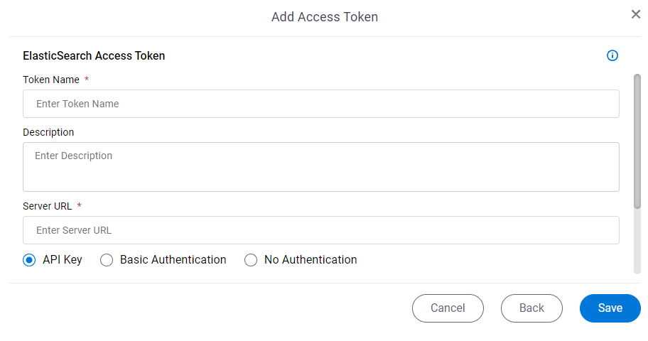 Elasticsearch Access Token Configuration screen