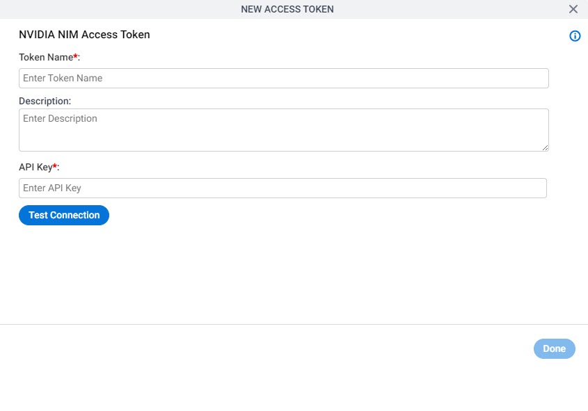 NVIDIA NIM Access Token Configuration screen