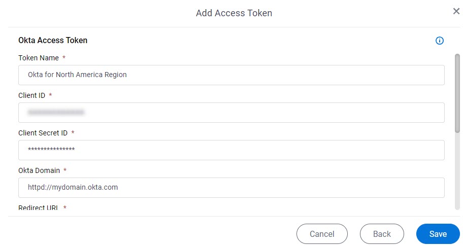 Okta Access Token Configuration screen