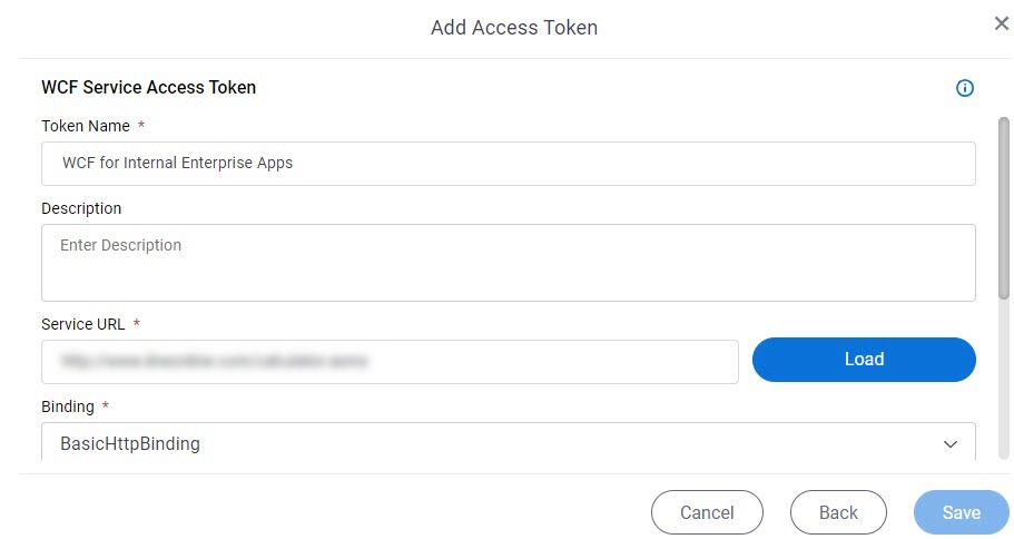 WCF Access Token Configuration screen