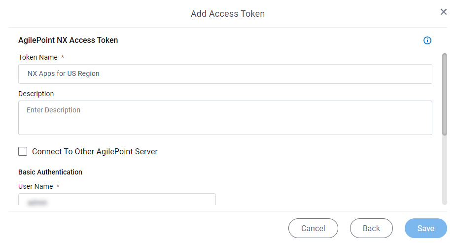 AgilePoint NX Access Token Configuration screen