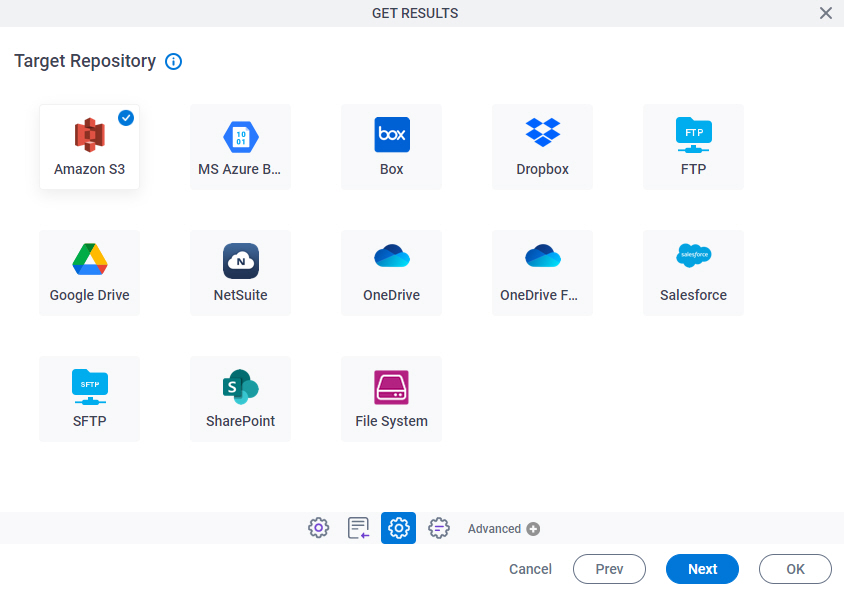 Target Repository screen