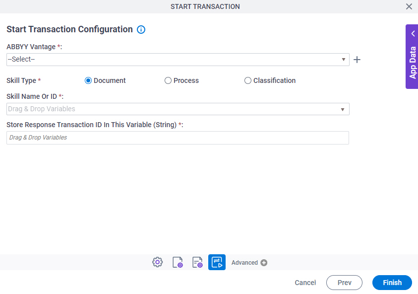 Start Transaction Configuration screen