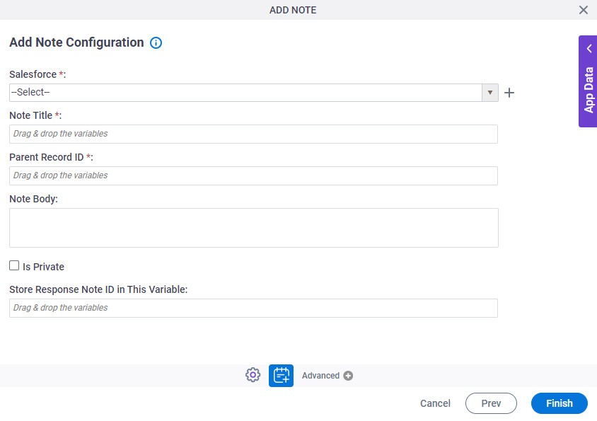 Add Note to Entity Configuration screen