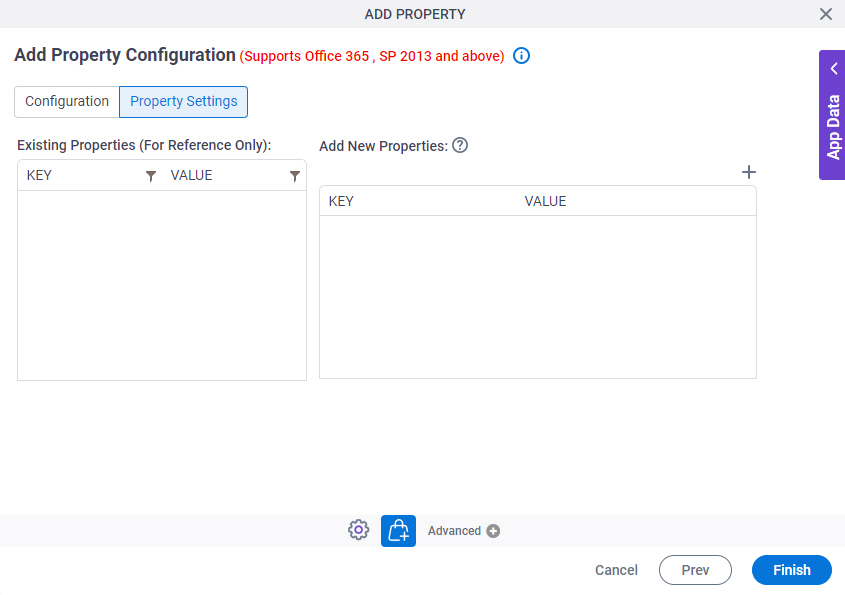 Add Property Configuration Property Settings tab