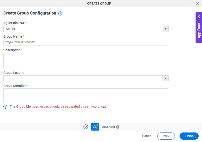 Create Group Configuration screen