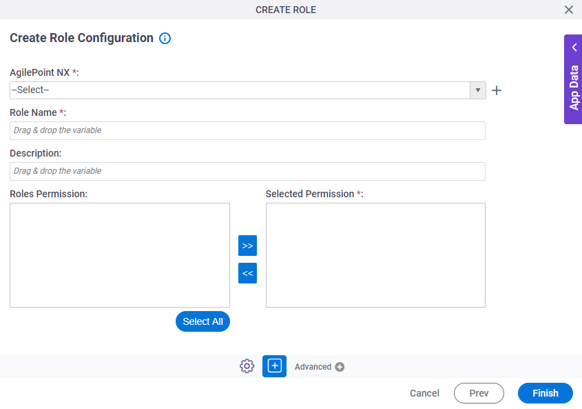 Create Role Configuration screen