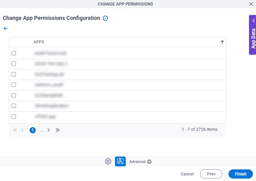 Change App Permissions Configuration Configure Apps screen