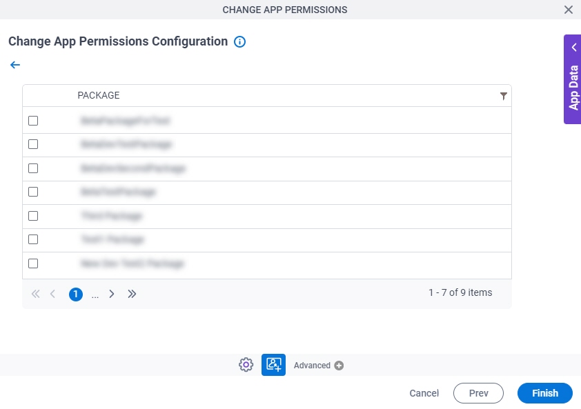 Change App Permissions Configuration Configure Package screen