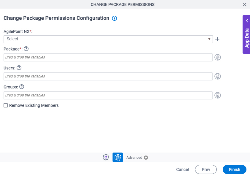 Change Package Permissions Configuration screen