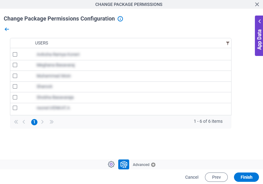 Change Package Permissions Configuration Configure Users screen