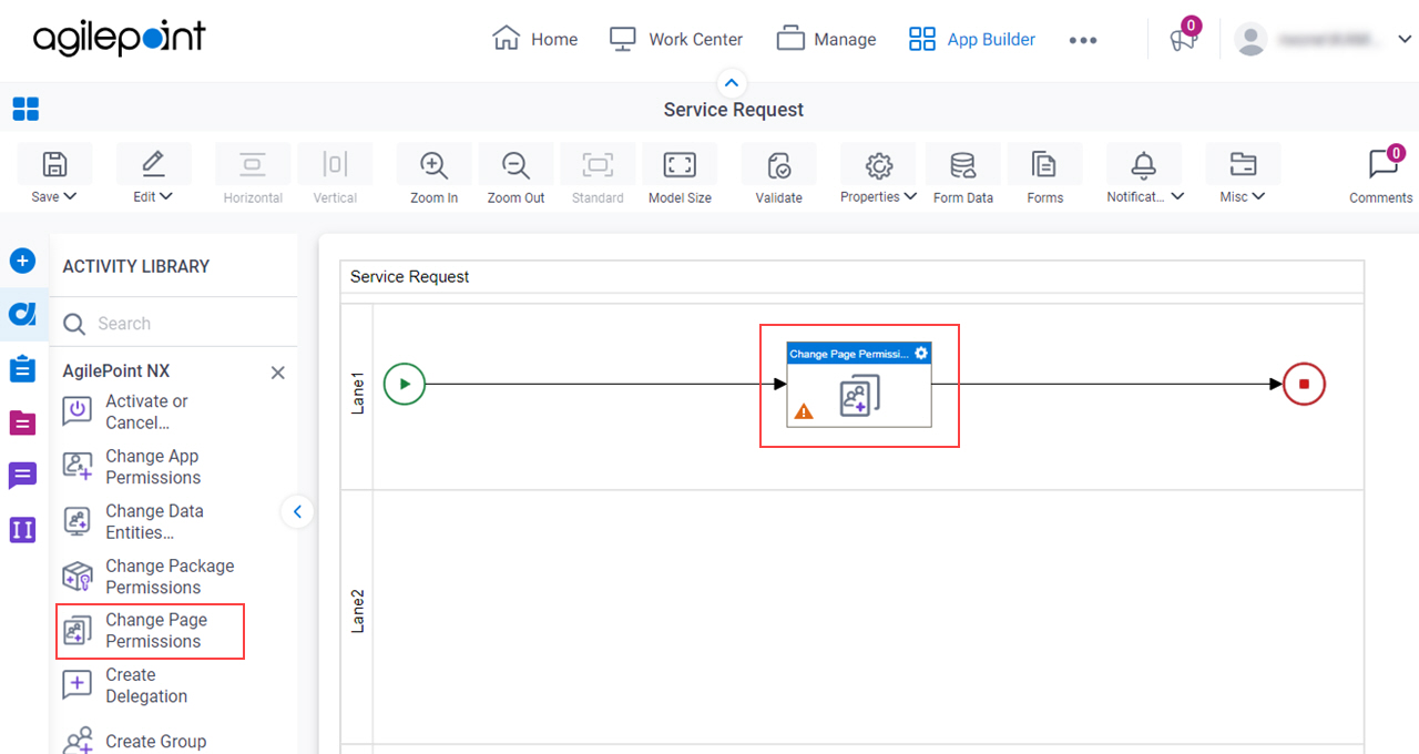 Drag Change Page Permissions activity