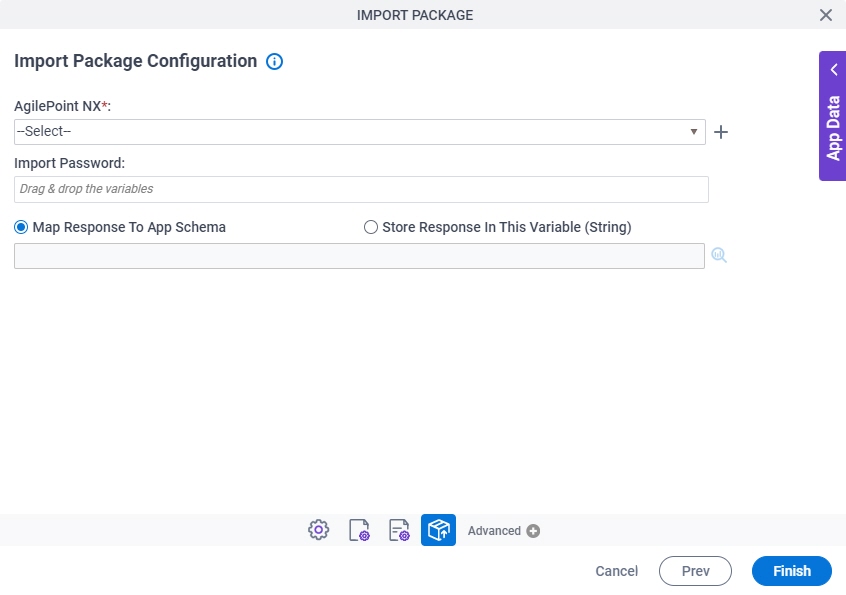 Import Package Configuration screen