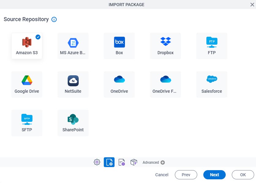 Target Repository screen