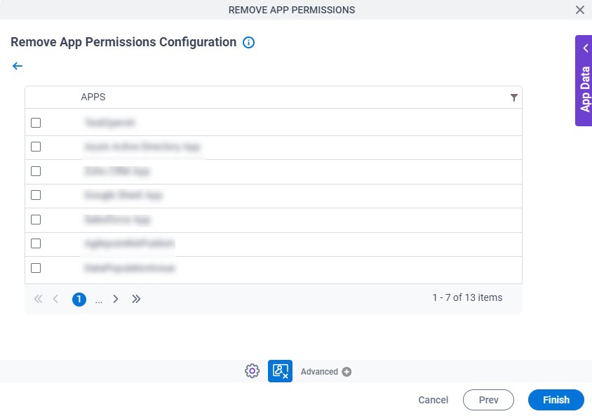 Remove App Permissions Configuration Configure Apps screen