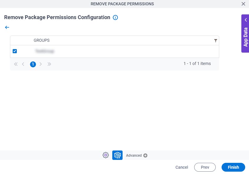 Remove Package Permissions Configuration Configure Groups screen
