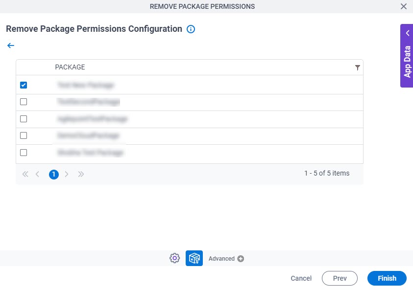 Remove Package Permissions Configuration Configure Package screen