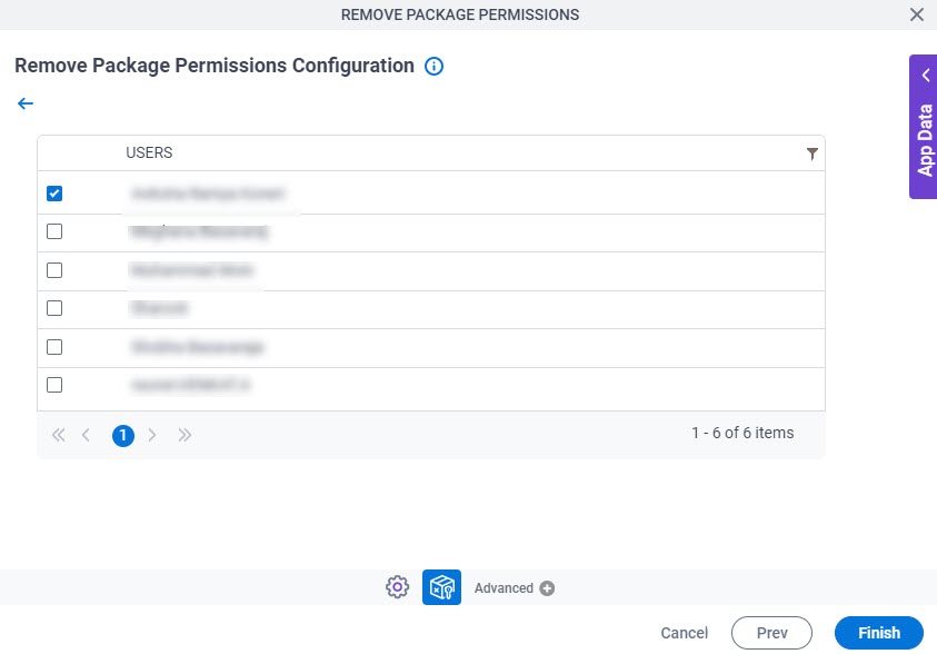 Remove Package Permissions Configuration Configure Users screen