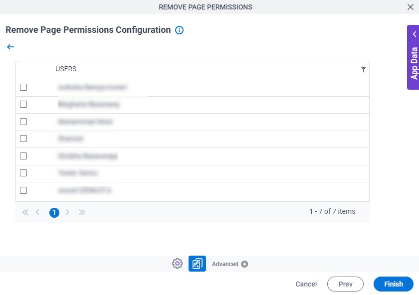 Remove Page Permissions Configuration Configure Users screen