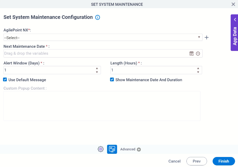 Set System Maintenance Configuration screen