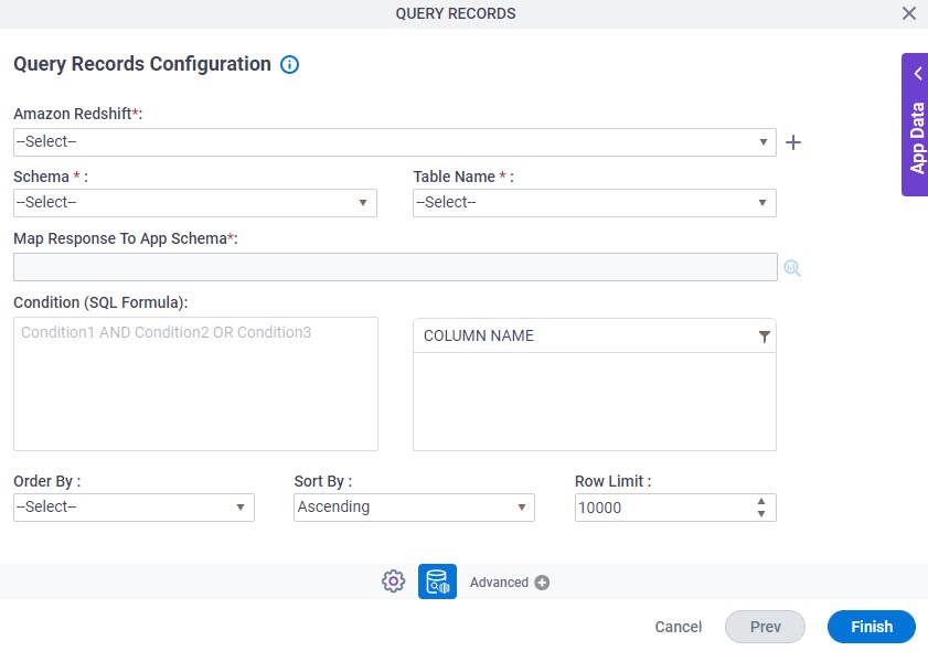 Query Records Configuration screen