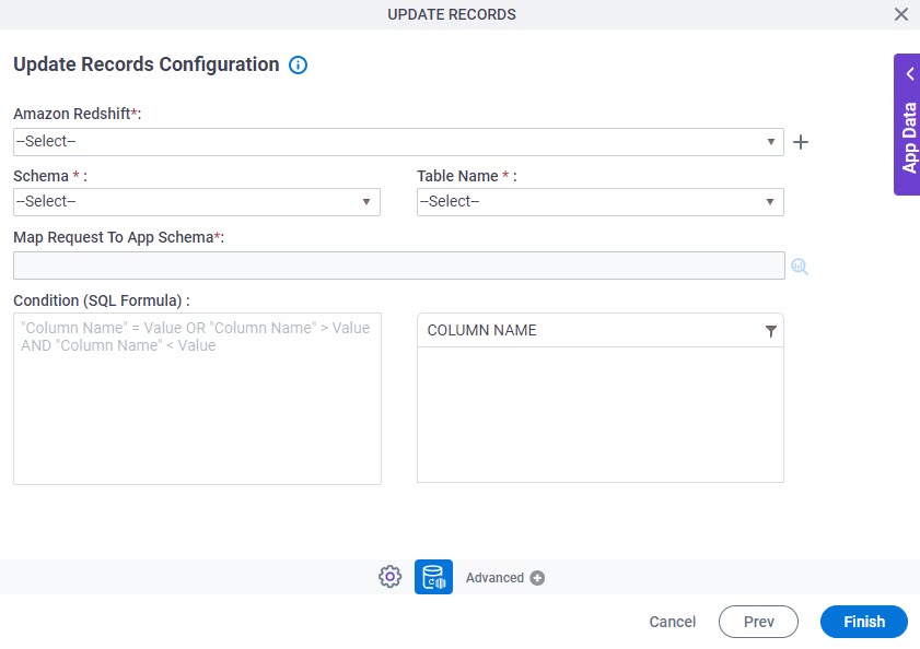 Update Records Configuration screen