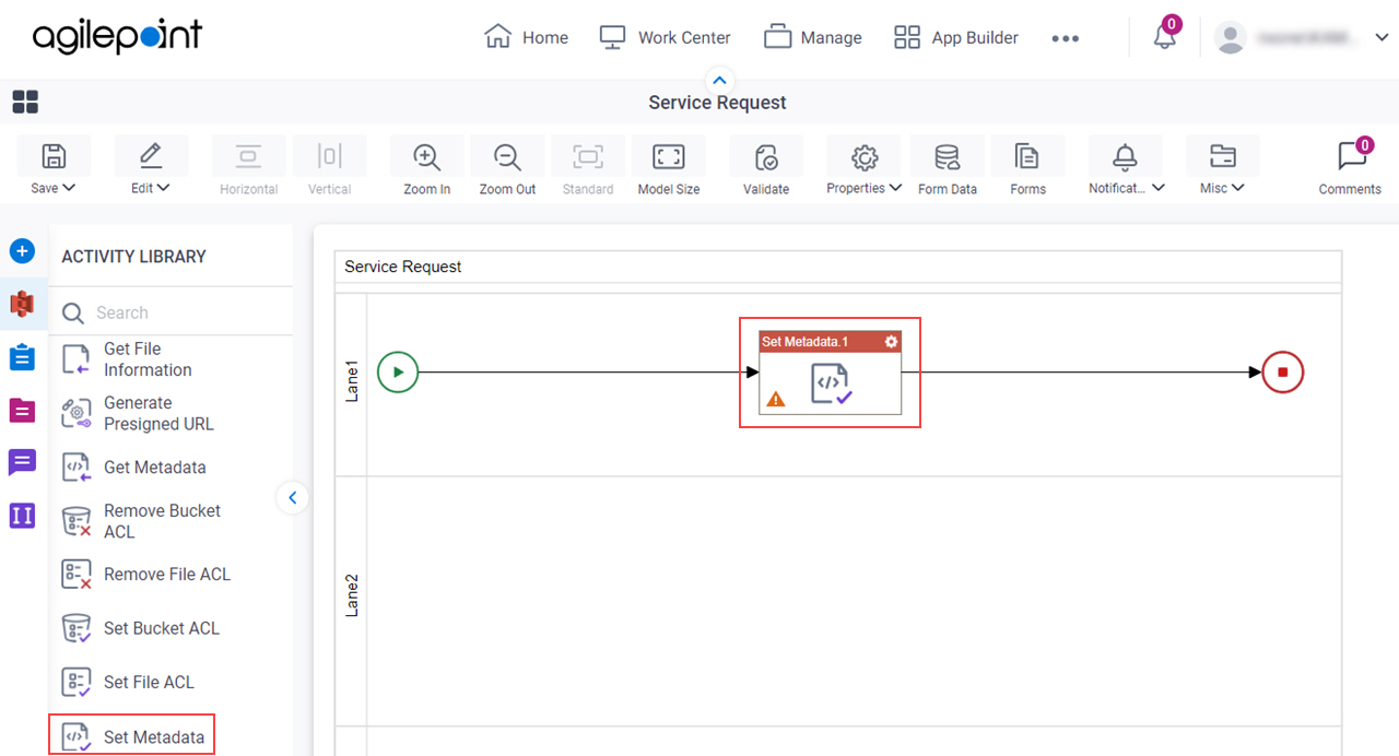 Drag Set Metadata activity