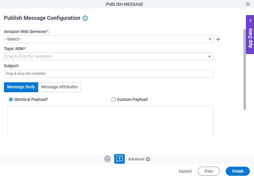 Publish Message Configuration Message Body tab