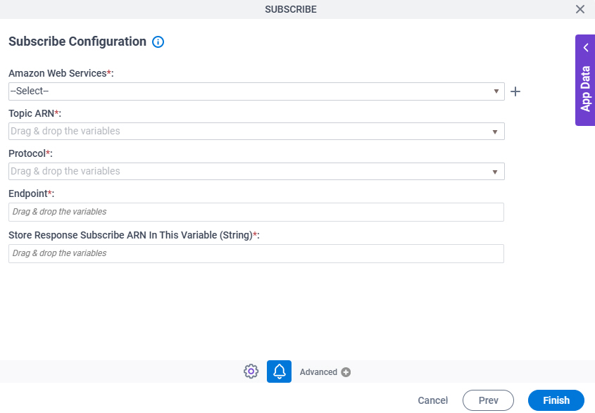 Subscribe Configuration screen