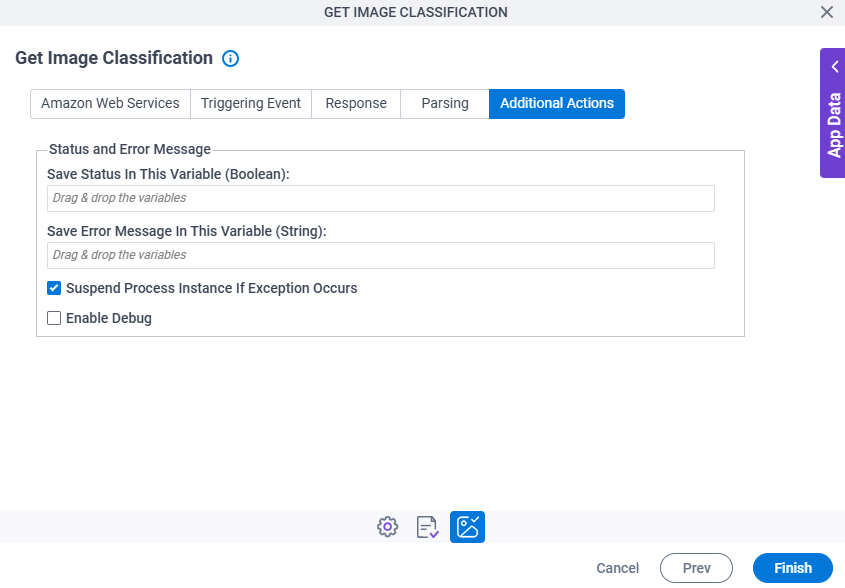 Get Image Classification Additional Actions tab