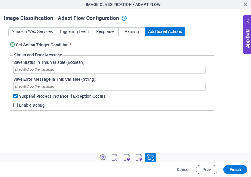 Image Classification Adapt Flow Configuration Additional Actions tab