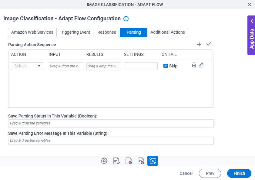 Image Classification Adapt Flow Configuration Parsing tab