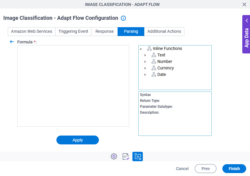 Image Classification Adapt Flow Configuration Parsing Inline Functions screen