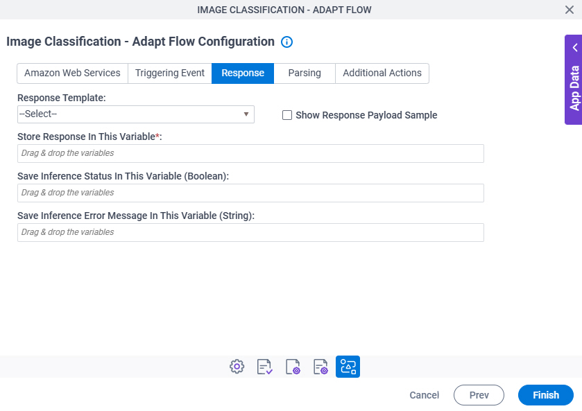 Image Classification Adapt Flow Configuration Response tab