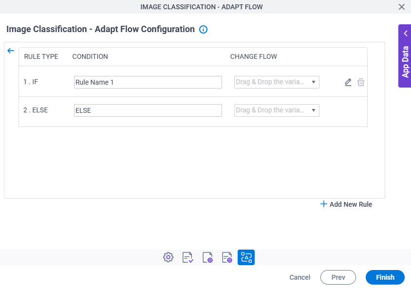 Image Classification Adapt Flow Configuration Additional Actions tab Set Action Trigger Condition screen