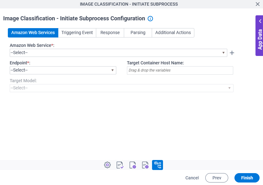 Image Classification - Initiate Subprocess Configuration Amazon Web Services tab