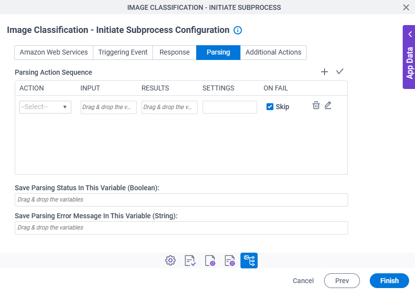 Image Classification - Initiate Subprocess Configuration Parsing tab