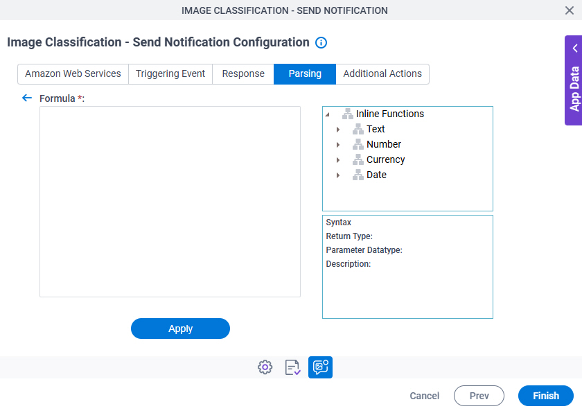 Image Classification Send Notification Configuration Parsing Inline Functions screen