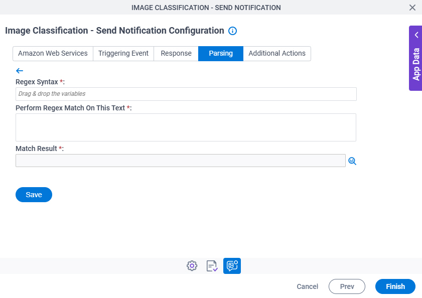 Image Classification Send Notification Configuration Parsing Regular Expression screen