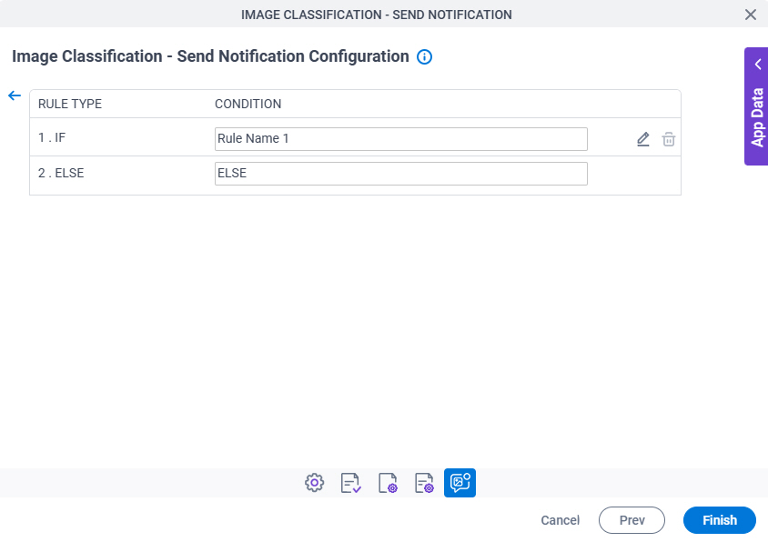 Image Classification Send Notification Configuration Additional Actions tab Set Action Trigger Condition screen