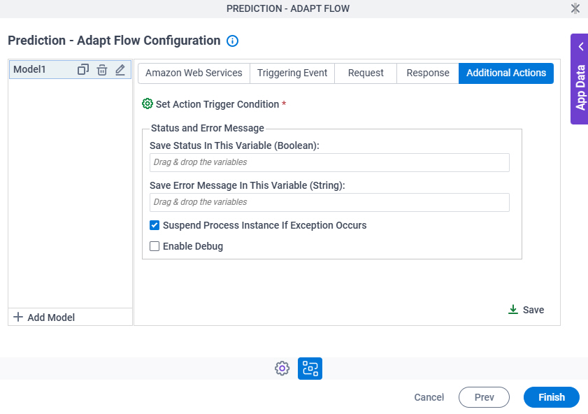 Prediction Adapt Flow Configuration Additional Actions tab