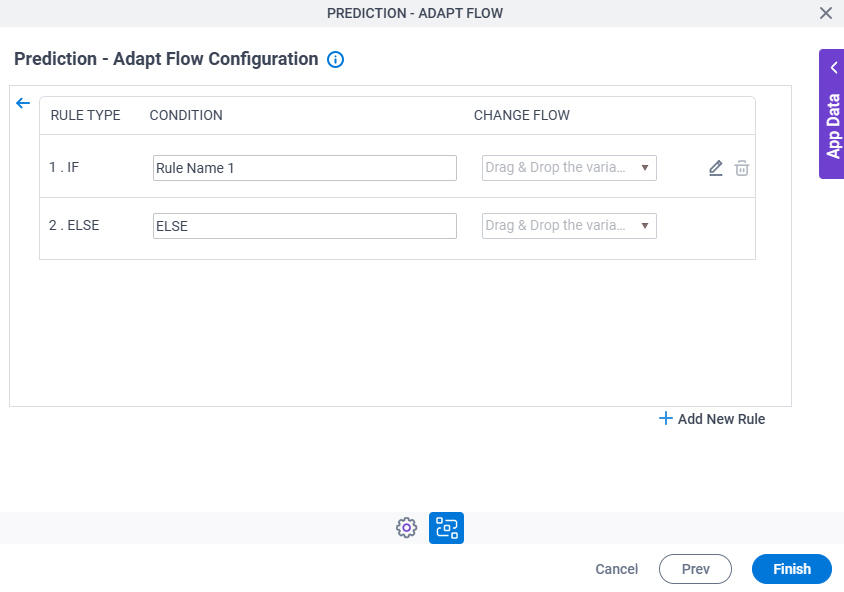 Prediction Adapt Flow Configuration Additional Actions tab Set Action Trigger Condition screen