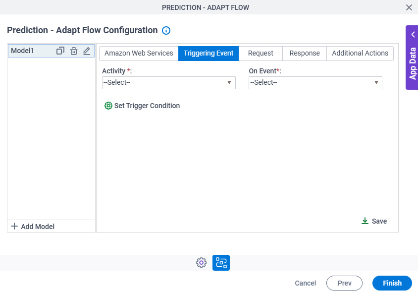 Prediction Adapt Flow Configuration Triggering Event tab