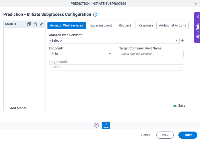 Prediction - Initiate Subprocess Configuration Amazon Web Services tab