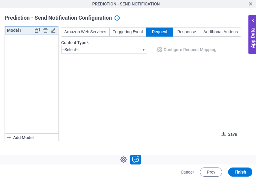 Prediction Send Notification Configuration Request tab