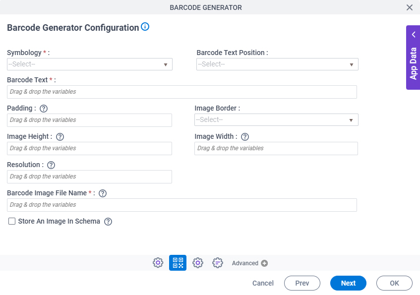 Barcode Generator Configuration screen