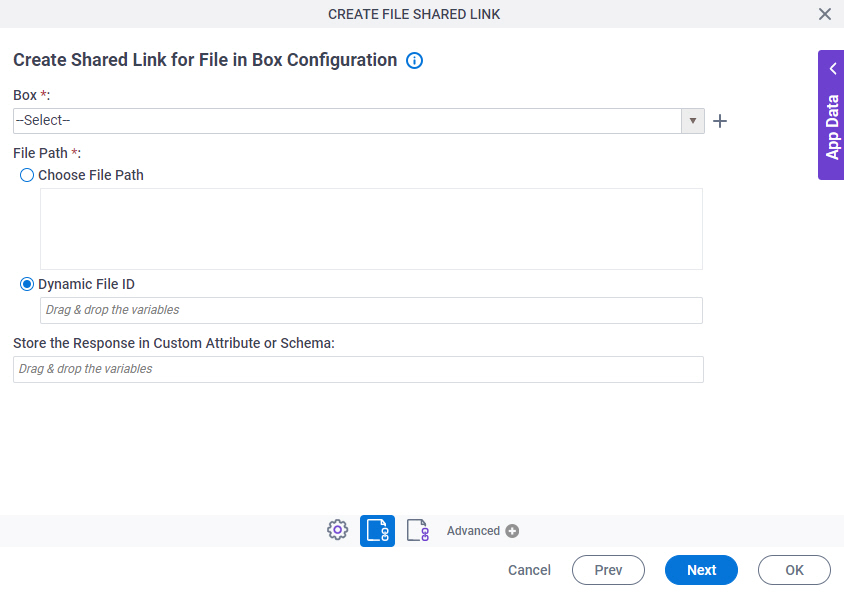 Create Shared Link for File in Box Configuration screen