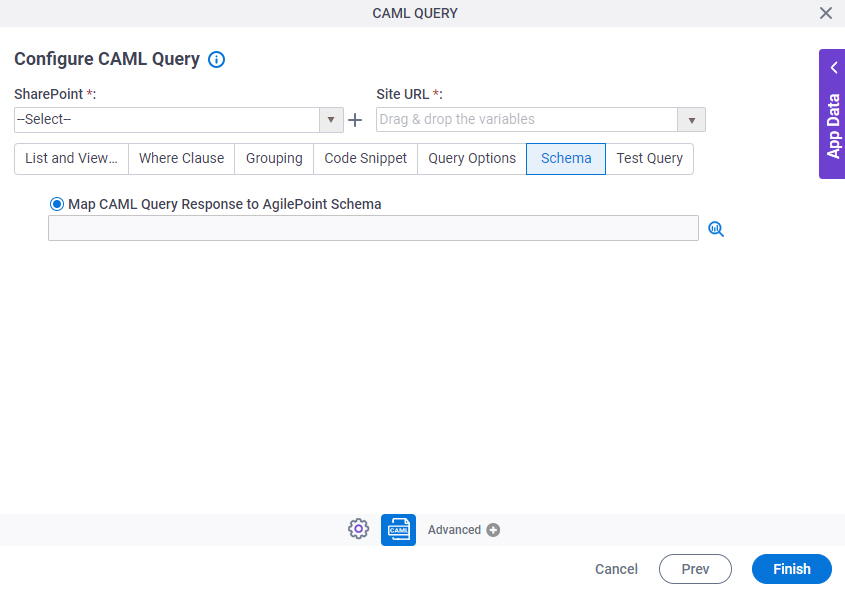 Configure CAML Query Schema tab