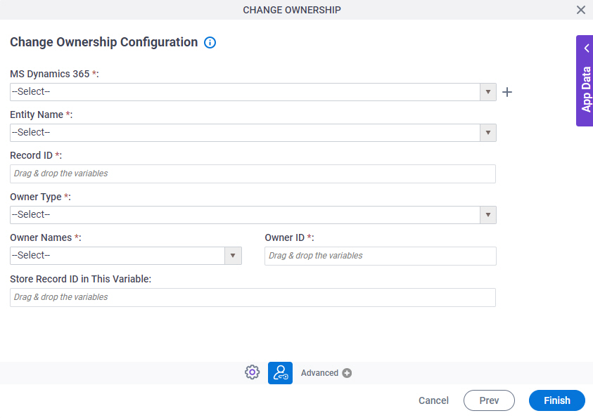 Change Ownership Configuration screen